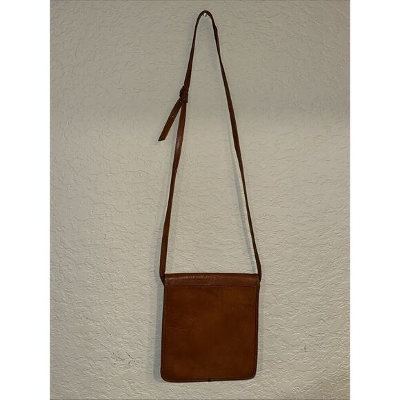Tano Crunch Leather Crossbody Bag Brown Flap Vintage Minimalist Unisex - Picture 4 of 9